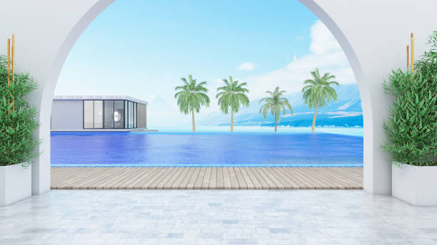 istock Luxury Summer Villa with Swimming Pool Through an Arch 1396835134