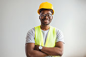 Happy African Builder Workman Standing Pleased
