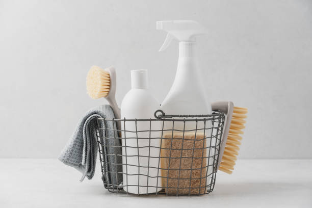 istock Set of detergents In basket 1396844640
