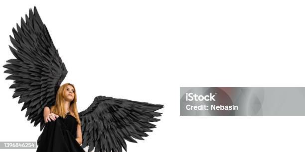 Demon Wings Black Wing Plumage Isolated On White Background Stock Photo -  Download Image Now - iStock