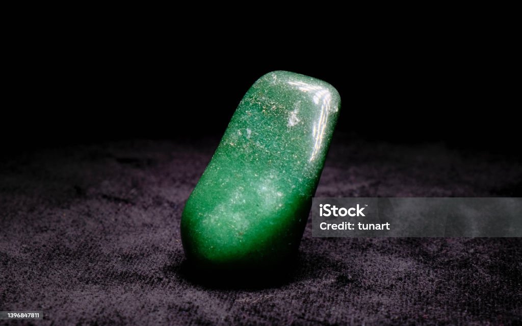 Green Gemstone Mineral Nephrite Jade Studio shot on black background Jade - Gemstone Stock Photo
