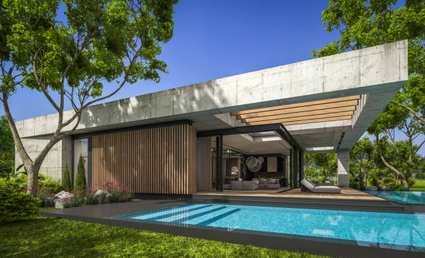 istock 3d rendering of new concrete house in modern style 1396848197