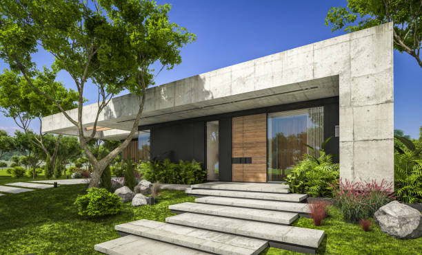 istock 3d rendering of new concrete house in modern style 1396848199