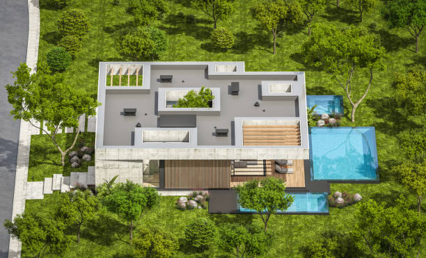 istock 3d rendering of new concrete house in modern style 1396848218