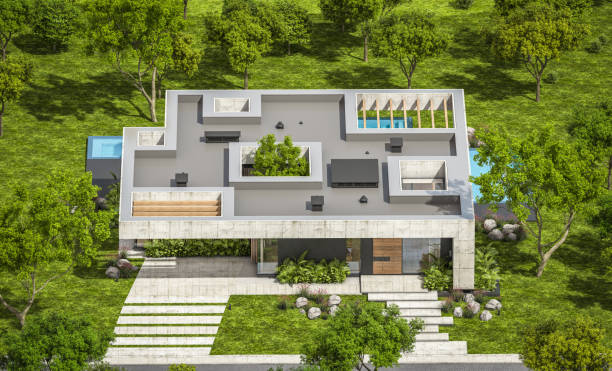 istock 3d rendering of new concrete house in modern style 1396848221