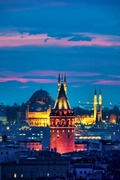 View of the Galata tower and the Süleymaniye mosque, Istanbul