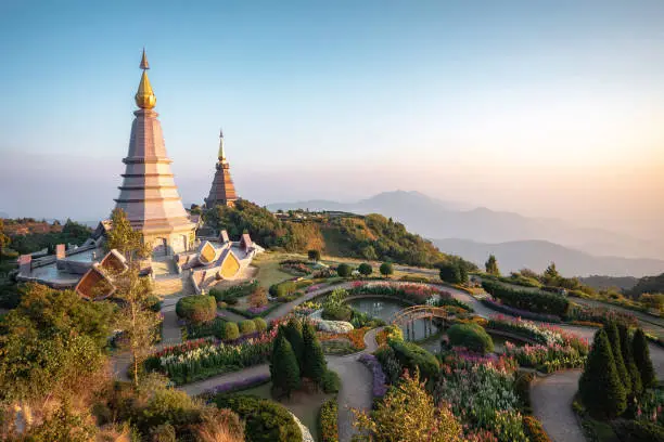 Photo of Doi Inthanon Twin Pagodas at Inthanon Mountain Near Chiang Mai, Thailand
