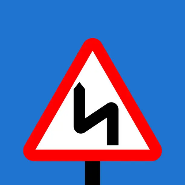 Vector illustration of Warning triangle double bend first to left