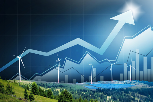 global finances and renewable green energy concept, composing