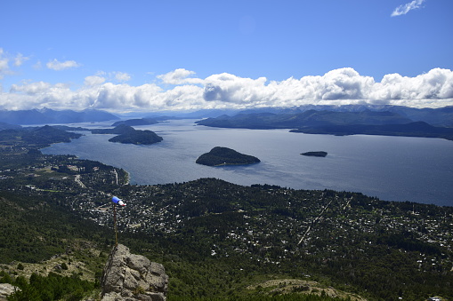 San Carlos de Bariloche is a city in the Argentinian province of Rio Negro. panorama of the lake and the city of San Carlos de Bariloche. Argentina