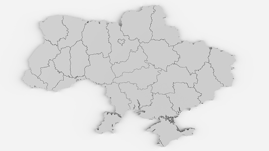 Ukraine as 3D rendering on a white background with a lot of details and high resolution.