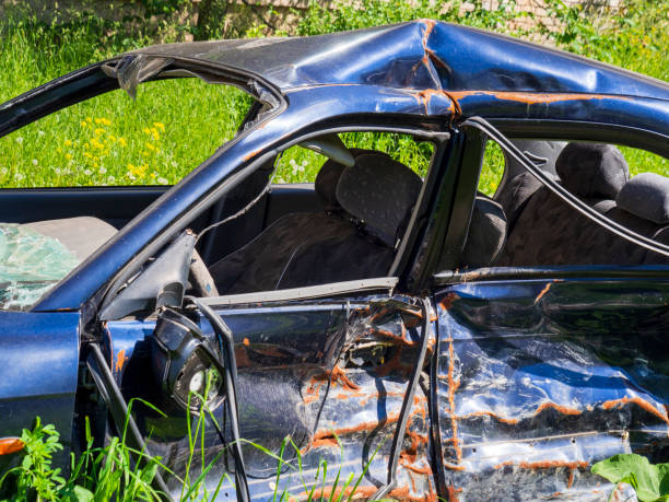 istock A automobile wrecked in an accident. 1396861514