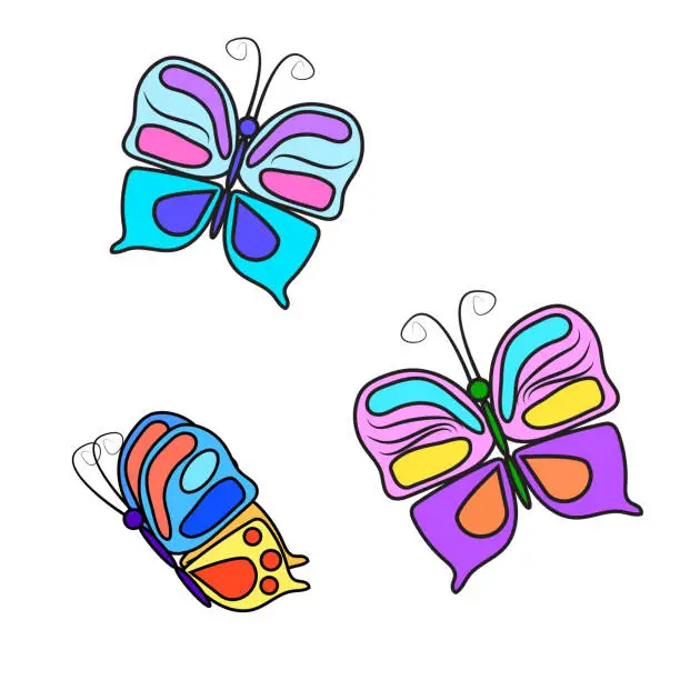 Vector illustration of purple butterflies in realistic style. Vector illustration. stock image.