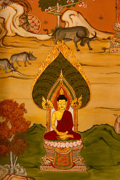 Mural in Wat Pa Huak temple in Luang Prabang, Laos.