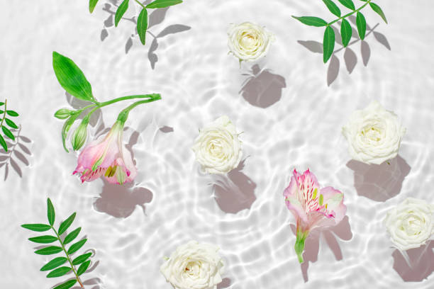 istock Sunny summer cosmetic background with flowers. 1396863193