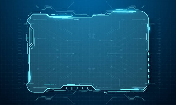 Futuristic fui display screen frame and information fields. The user interface of the sci-fi game interface. Design element in a modern technological style for a HUD-style game. Isolated illustration Futuristic fui display screen frame and information fields. The user interface of the sci-fi game interface. cyborg stock illustrations