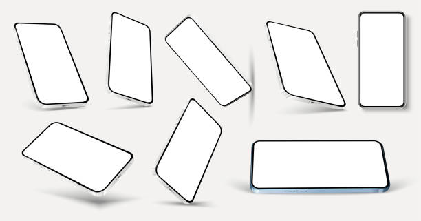 illustrations, cliparts, dessins animés et icônes de maquette de téléphone réaliste. la disposition d’un smartphone avec un écran blanc isolé sur fond blanc. l’appareil est vu sous différents angles. illustration vectorielle - sneering