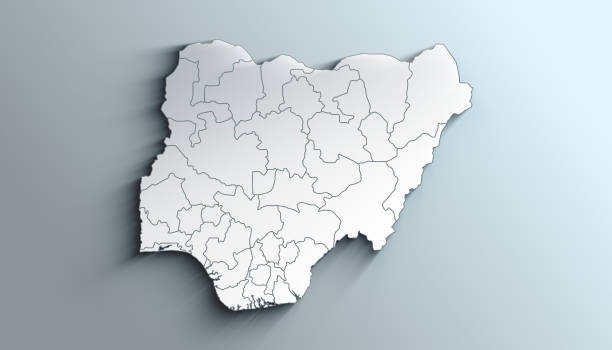 moderní barevná mapa nigérie se státy se stínem - kano stock ilustrace