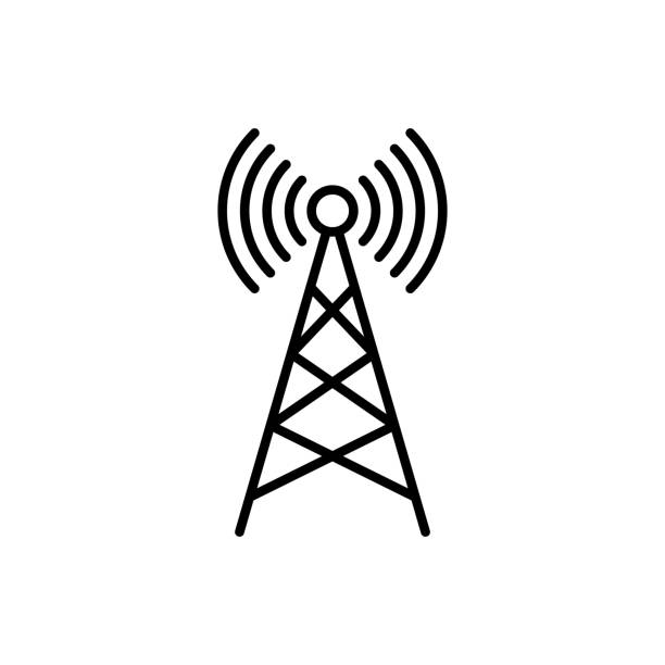 ラジオ局の黒い線のアイコン。通信塔。無線lanゾーン。電気通信ポスト。アウトライン記号、サイン:イラスト、インフォグラフィック、ロゴ、アプリ、ウェブデザイン、開発、ui、ux、gui。� - time zone audio点のイラスト素材／クリップアート素材／マンガ素材／アイコン素材