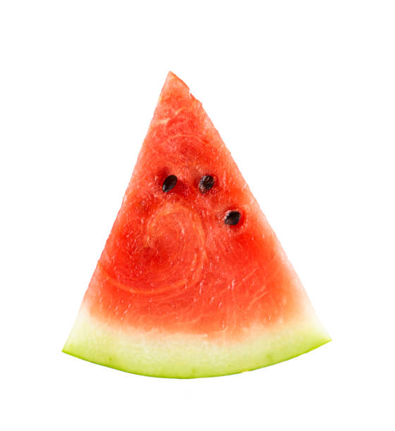istock Small piece of watermelon closeup isolated on white background. 1396867331