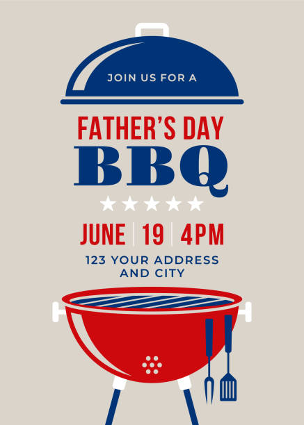 Father’s Day BBQ Invitation Template. BBQ celebration template for Father's Day event. Stock illustration. bbq stock illustrations