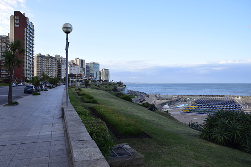 Sidewalk along the most popular beaches of Mar del Plata City. Argentina.