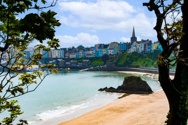 Tenby  Pembrokeshire  north beach  on a  sunny  day