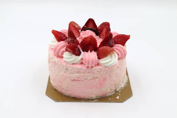 istock Strawberry Ice Cream Cake on white background 1396874471
