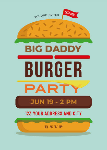 szablon zaproszenia na grilla na dzień ojca. - hamburger bun barbecue sign stock illustrations