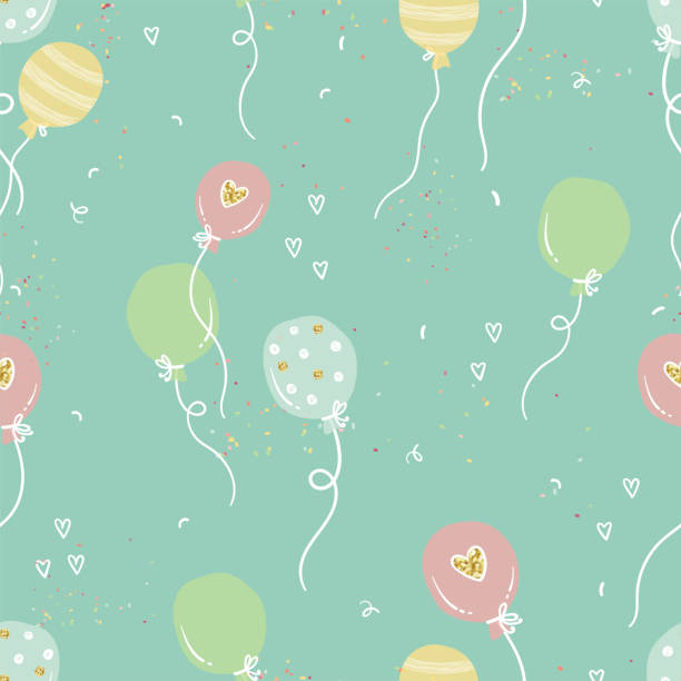 ilustraciones, imágenes clip art, dibujos animados e iconos de stock de divertido fondo de fiesta dibujado a mano sin fisuras. ideal para fiestas de cumpleaños, textiles, pancartas, papeles pintados, envoltura - diseño vectorial - invitation birthday card creativity ideas