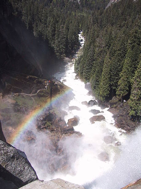 Rainbow at Vernal Falls in Yosemite stock photo