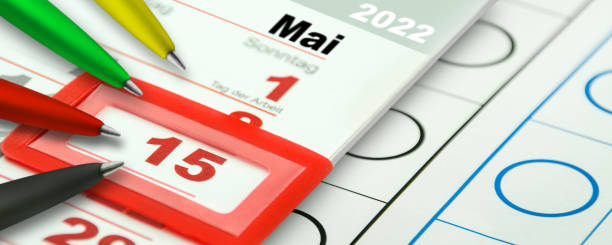 German calendar 2022  May 15 Sunday  Nordrhein-Westfalen Election German calendar State election in North Rhine-Westphalia Sunday, 15 May 2022 with ballot paper and ballpoint pen german free democratic party photos stock pictures, royalty-free photos & images