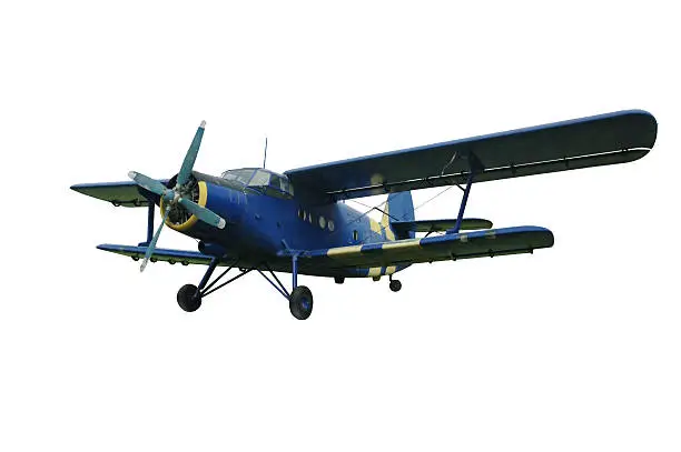Blue biplane, isolated