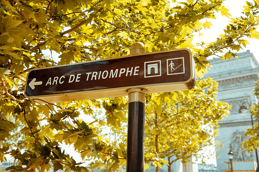 Triumphal arch - Arc de triomphe sign - Paris