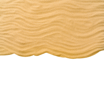 Overhead view of waves pattern on golden beach sand background on white background. High resolution 63Mp studio digital capture taken with SONY A7rII and Zeiss Batis 40mm F2.0 CF lens