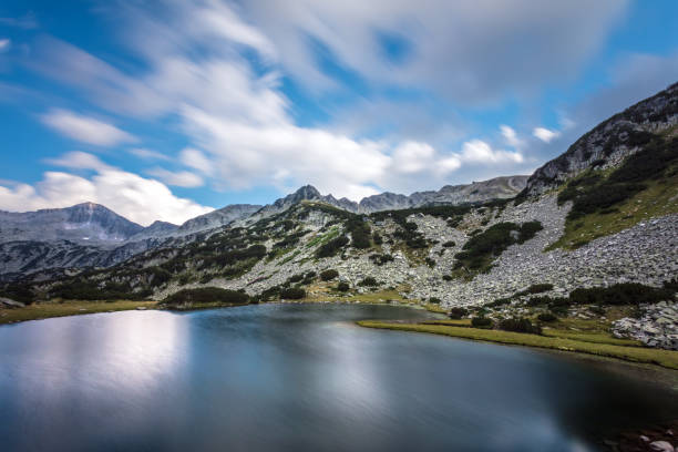 Lake in the mountains at sunset