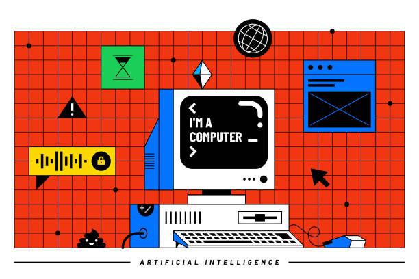 Retro style desktop computer, colorful vector illustration with icons and popups around it. Retro style desktop computer, colorful vector illustration with icons and popups around it. desktop computer backgrounds stock illustrations