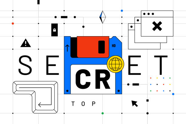 レトロで未来的な技術とデジタルベクターの背景の両方。トップシークレットコンセプト。 - computer equipment computer computer keyboard enter key点のイラスト素材／クリップアート素材／マンガ素材／アイコン素材