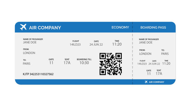 흰색 배경에 격리된 탑승권 템플릿입니다. - vector blue airport arrival departure board stock illustrations