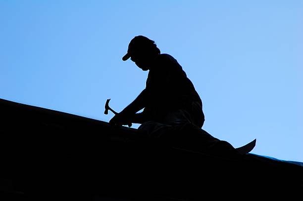 constructor de tejados - men on roof fotografías e imágenes de stock