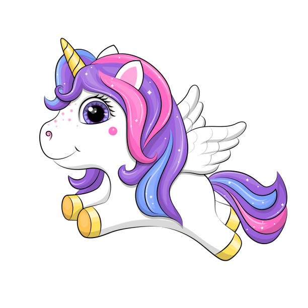 ilustrações de stock, clip art, desenhos animados e ícones de cute cartoon white unicorn with wings. - unicorn pony horse cartoon