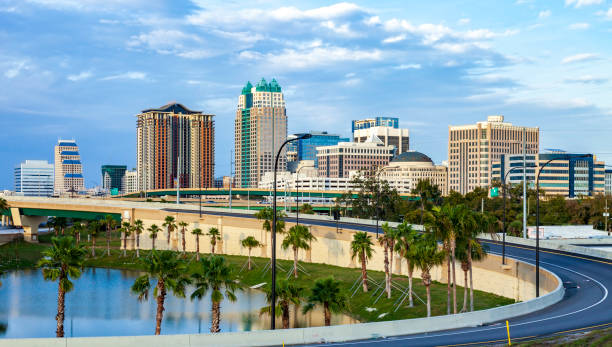 Early morning view of the Orlando Florida Skyline stock photo