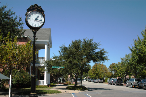Commemorative clock in the town of Manteo, Roanoke Island, North Carolina.