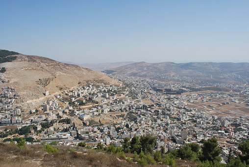 Biblical Shechem, Mount Ebal in background, taken from Mount Gerazim