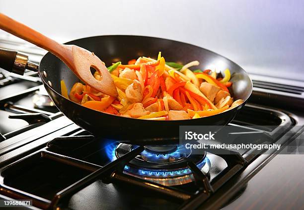 Wok Cooking Stirfry Stock Photo - Download Image Now - Cooking, Natural Gas, Stove