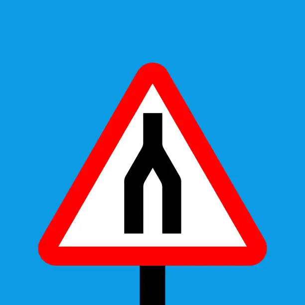 Vector illustration of Warning triangle dual carriageway ends