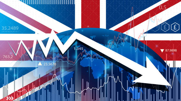 das britische wirtschaftswachstum dürfte sich verlangsamen. die krise in der lieferkette verlangsamt das wirtschaftswachstum. - vereinigtes königreich grafiken stock-fotos und bilder