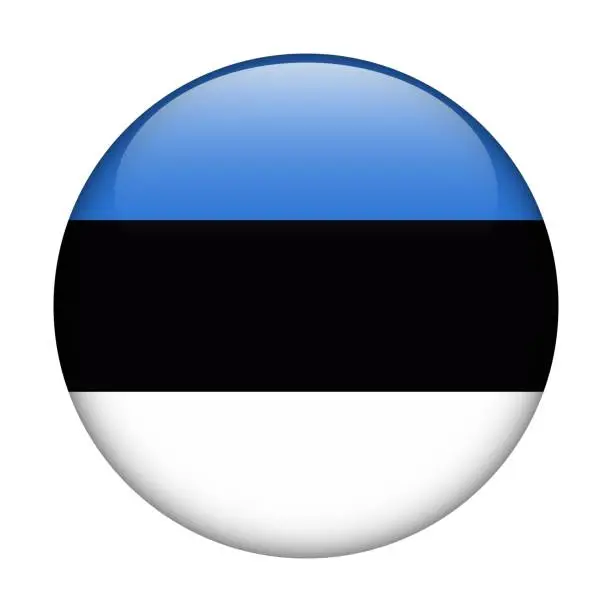 Vector illustration of Estonia National flag. Vector icon. Glass button for web, app, ui. Glossy banner.