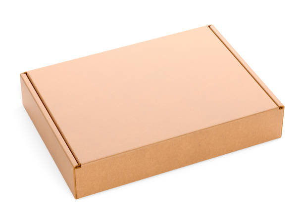 Blank cardboard box, craft paper package isolated on white background stock photo