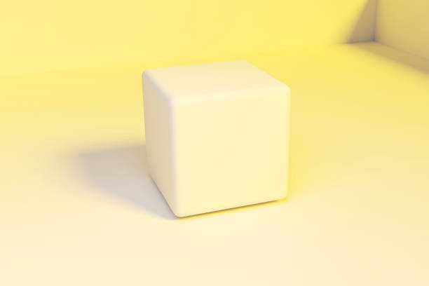 istock Cube shape pedestal on the yellow background 1396890706